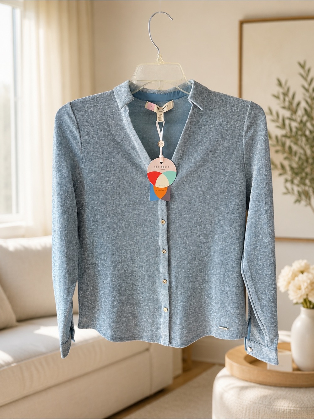 Ted Baker Sky Blue Shimmer Button-Front Cardigan
